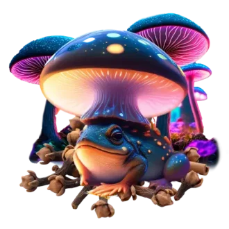 Colourful fantasy creature with mushroom hat.