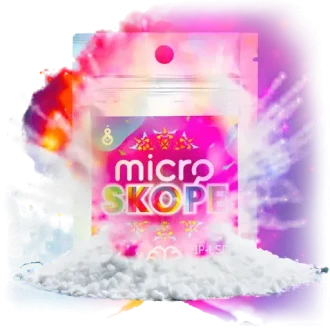 Micro Skope powder product packaging with bursting effect.